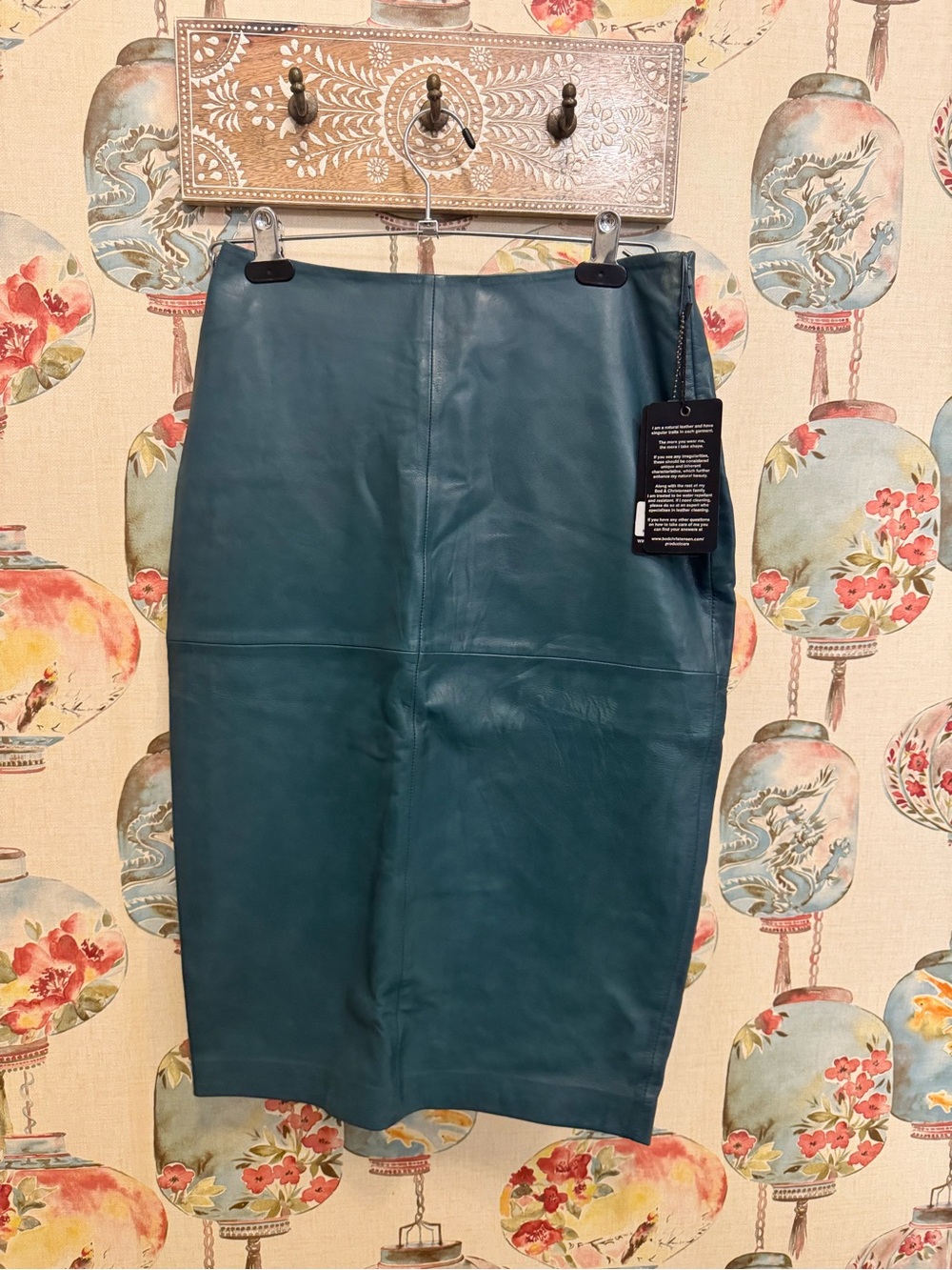 Leather Midi Skirt in Teal